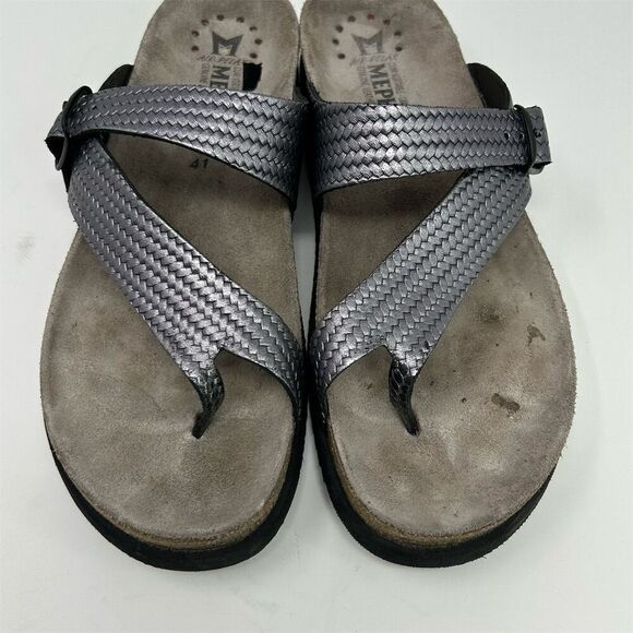 Mephisto Helen Grey Silver Twist Thong Sandals Gray Size 11 Woven Texture Summer - Picture 5 of 12